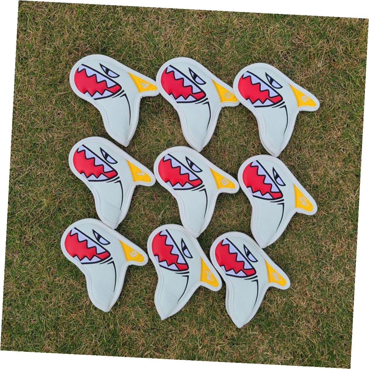 Cabilock 9Pcs Golf Club Covers Set White Shark Iron Cover Professional Decorative Putter Driver for Golf Accessories