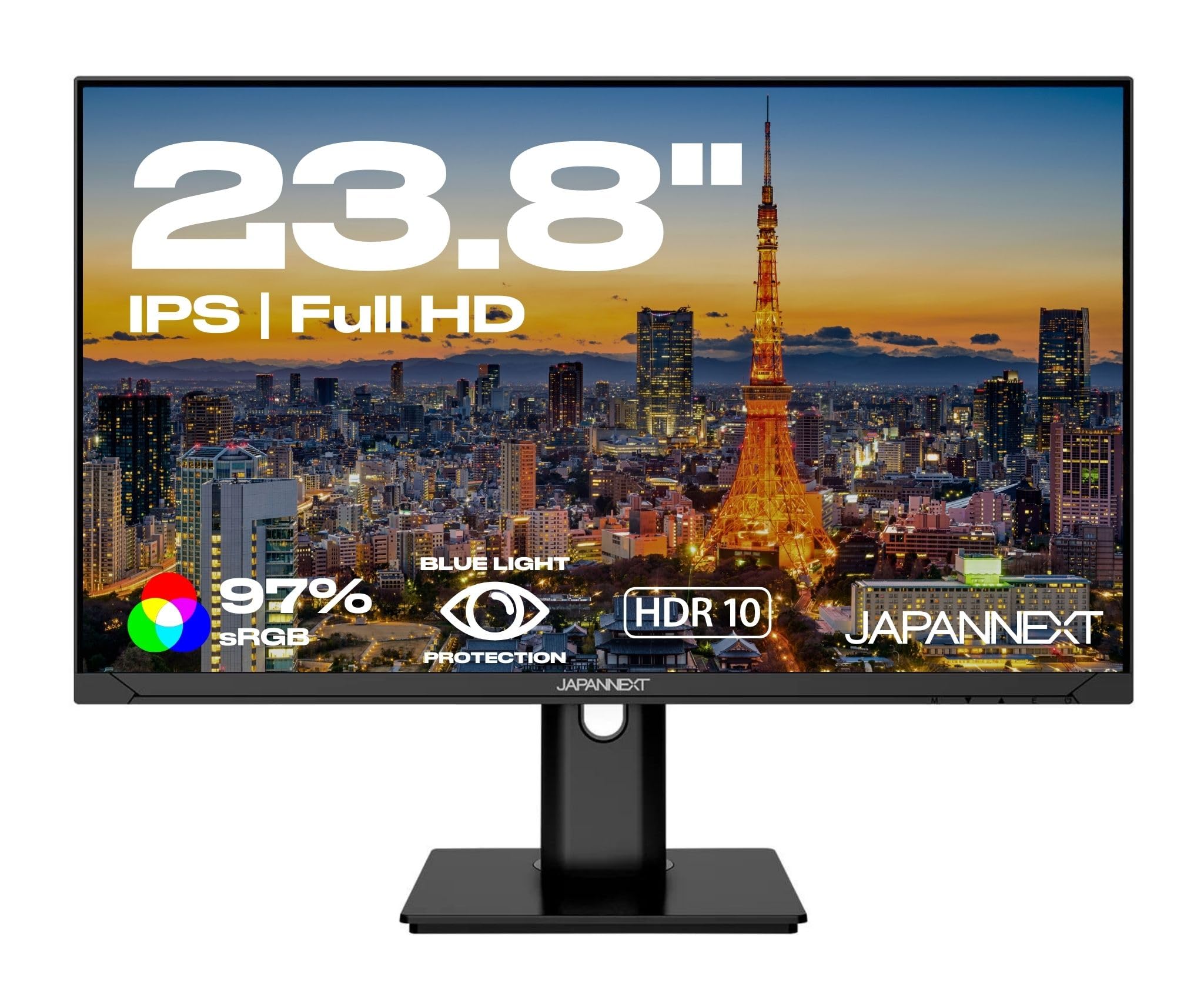 JAPANNEXT Ecran PC | 23.8" | Full HD | Dalle IPS | Inclinaison réglable | Mode Portrait | Filtre Anti-​lumiére Bleue | G-​Sync/​FreeSync
