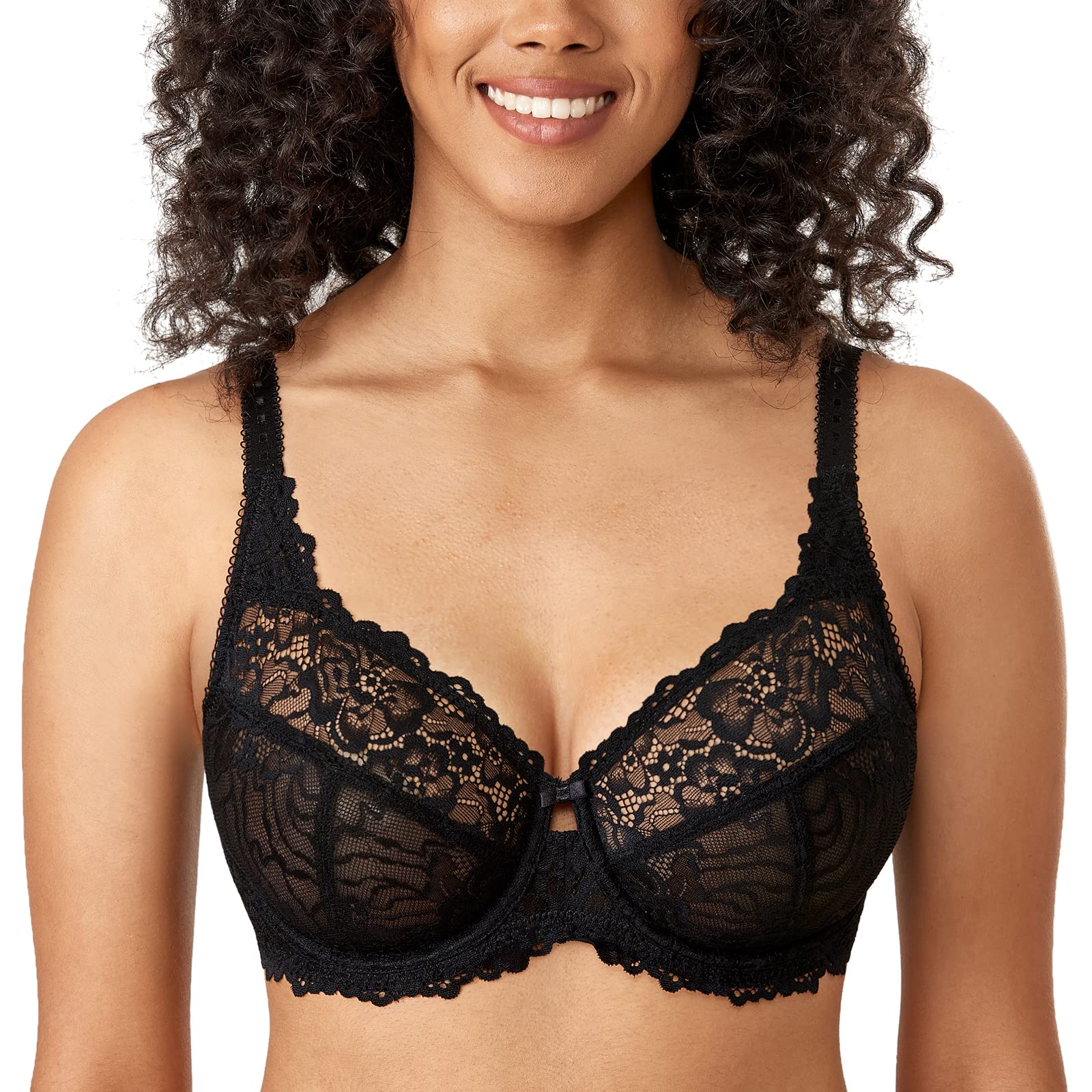 DELIMIRAWomen's Plus Size Minimizer Bras Full Coverage Lace Unlined Underwire Bra B-K Cups