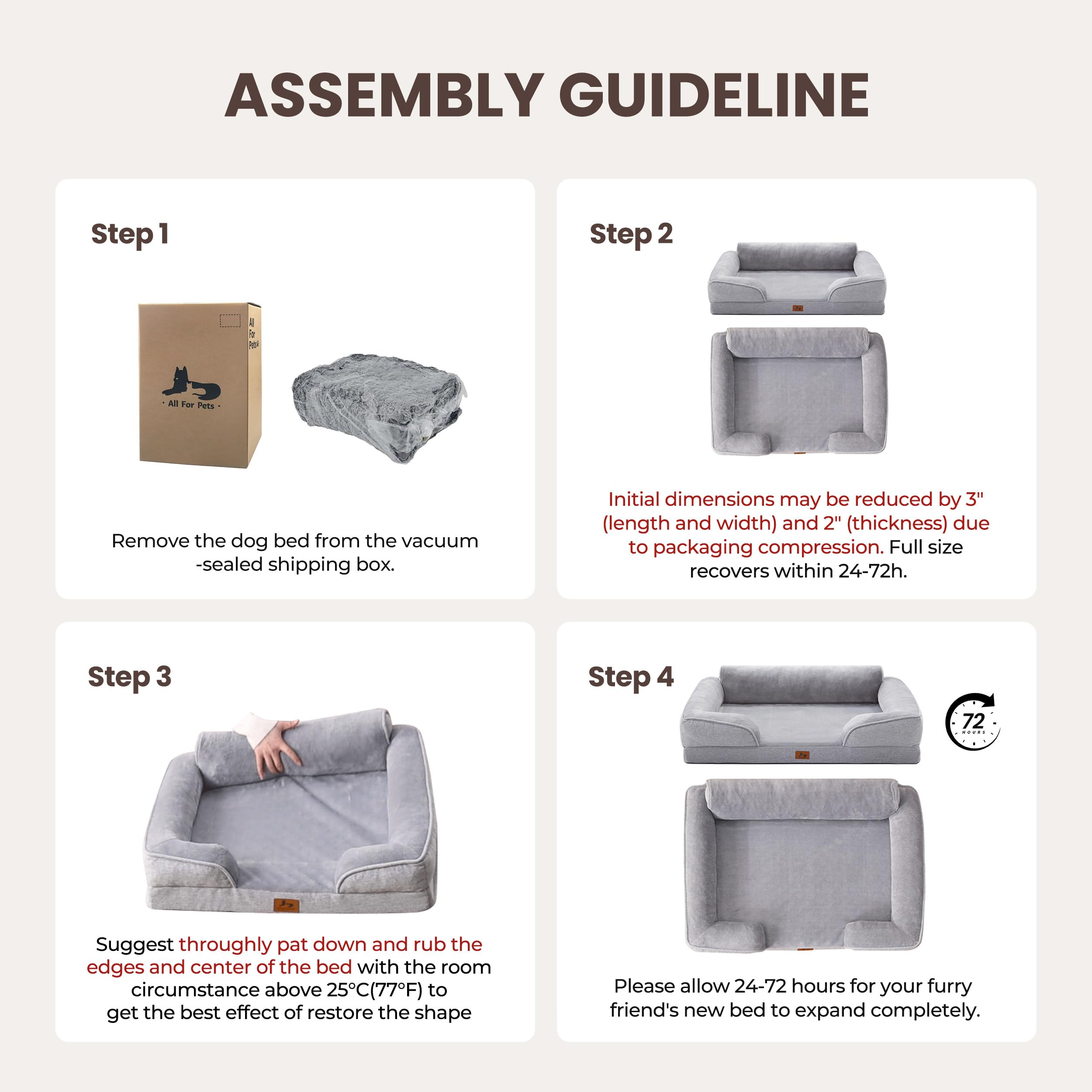 Orthopedic Dog Beds for Medium Size Dogs, Waterproof Egg-Crate Foam Pet Couch Bed with Soft Sides, Non-Slip Dog Sofa with Flannel Removable Washable Cover, 28" Supportive Pet Sofa, Light Grey - image 2