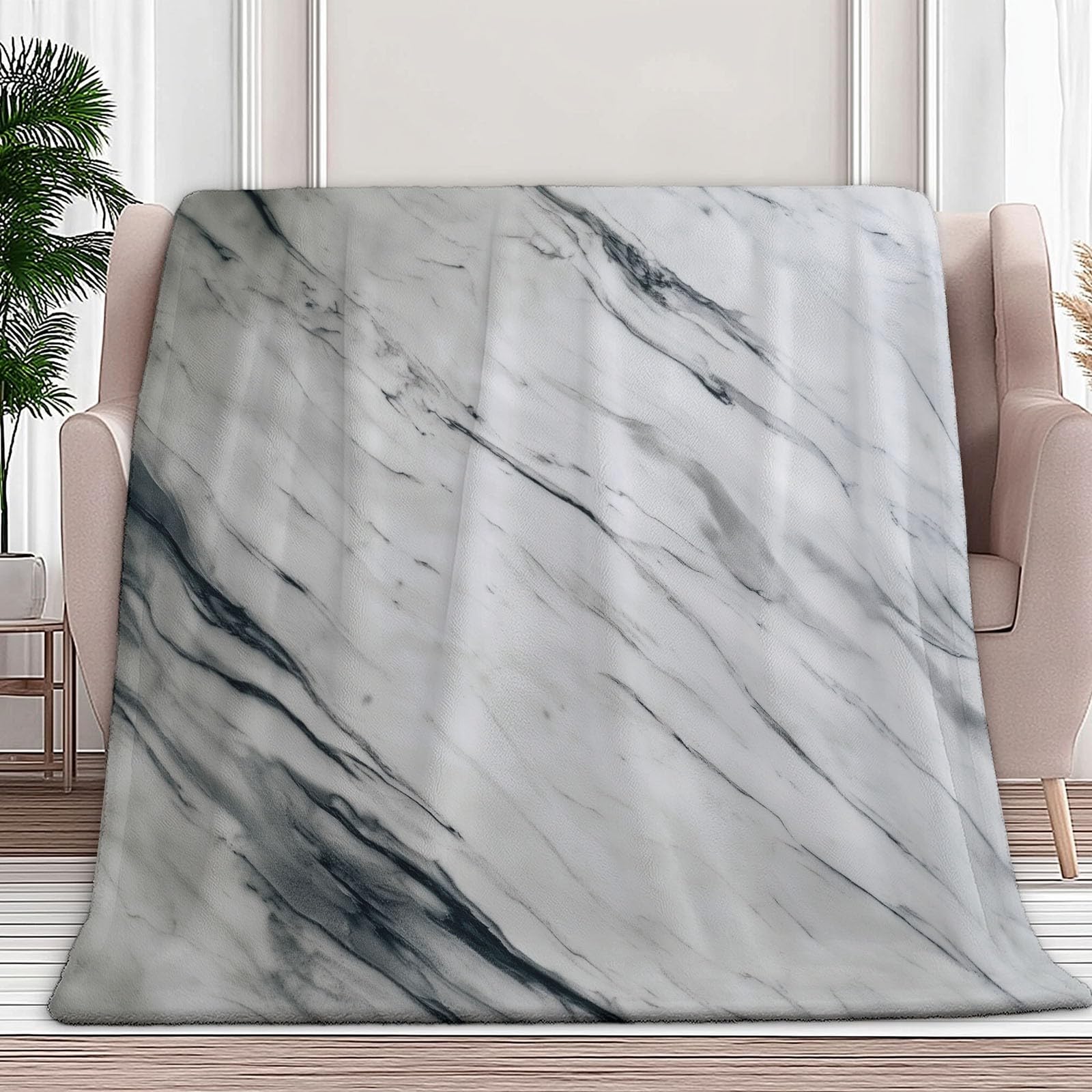 Przytulny koc, przytulny, jasnoszary, koc polarowy, prosty, marmurowy, elegancki koc do mieszkania – ciepły, flanelowy, narzuta na sofę, do sypialni, biura, 200 x 200 cm
