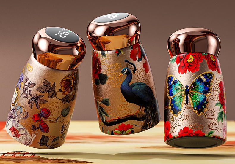 Botella de agua mini aislada 8oz Taza térmica de acero inoxidable con revestimiento cerámico PEONY miniatura 7