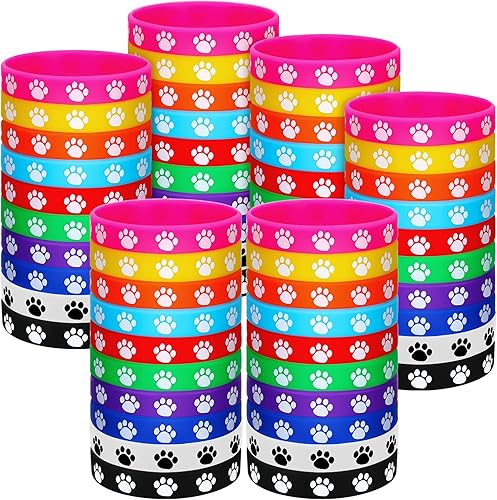 Funtery 100 pulseras de goma con estampado de patas, pulseras elásticas de silicona, pulseras de silicona con patas de perro, pulseras de goma,