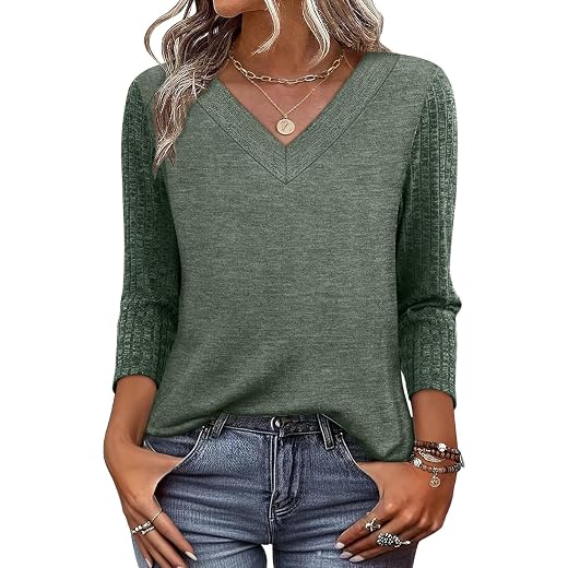 WIHOLL 3/4 Length Sleeve Womens Tops Lightweight Summer Outfits Plus Size Casual T-Shirts