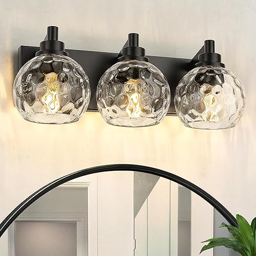 Miniatura 30 de Accesorios de Iluminación para Baño, Lámpara de Tocador para Baño de 5 Luces Negra y Dorada, Apliques de Pared Modernos de 32 Pulgadas con Pantalla