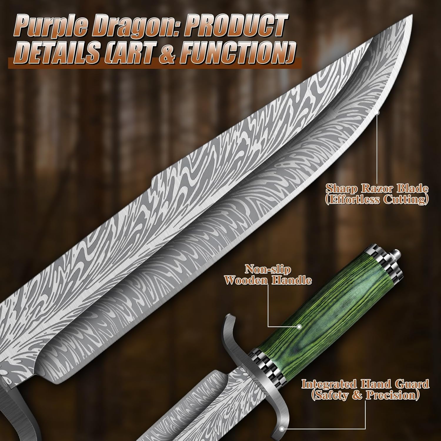 Purple Dragon Camping Knife with - Fixed Blade Knife with Sheath