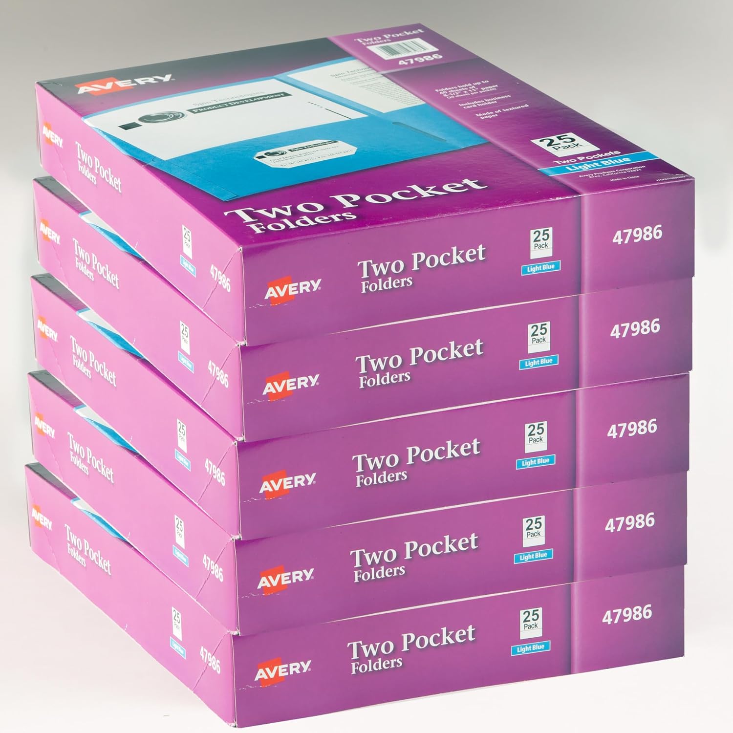 Avery Two Pocket Folders, Holds up to 40 Sheets, Business Card Slot, Case Pack of 125 Light Blue Folders (47986)