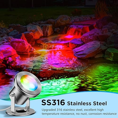 Miniatura 8 de LyLmLe Luces LED para Estanque con Control por APP, 6W SS316 Acero Inoxidable RGB Luz Subacuática de Fuente con Transformador de 12V, IP68