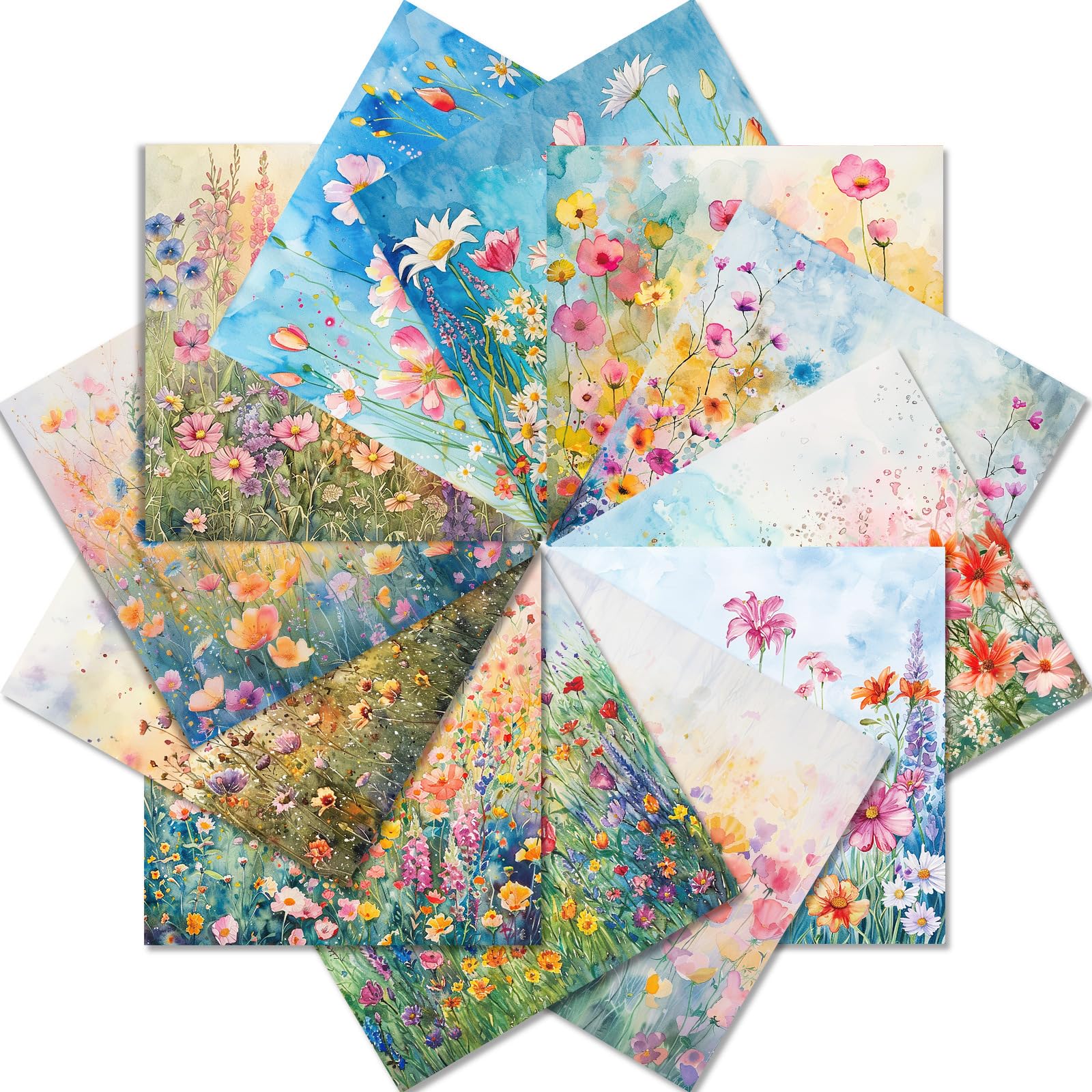 Scrapbook Paper Decoupage Paper Sheets 6x6 Inch 24pcs Watercolour Floral Vintage Craft Papers for Scrapbooking DIY Card Making Journaling Supplies