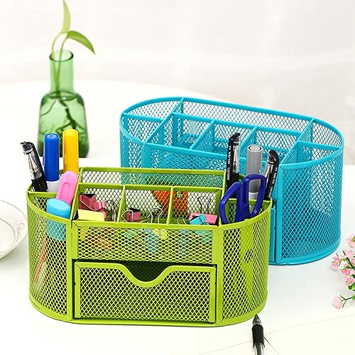 Miniatura 5 de Rkqoa Organizador de escritorio de malla negra, suministros de oficina de escritorio con 9 compartimentos, organizador de escritorio de oficina con