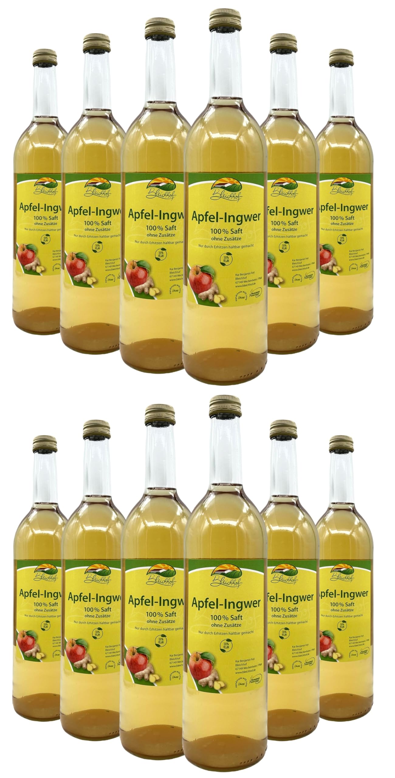 BLEICHHOF® Apfelsaft mit Ingwersaft - Direktsaft, vegan (12x 0,72l)