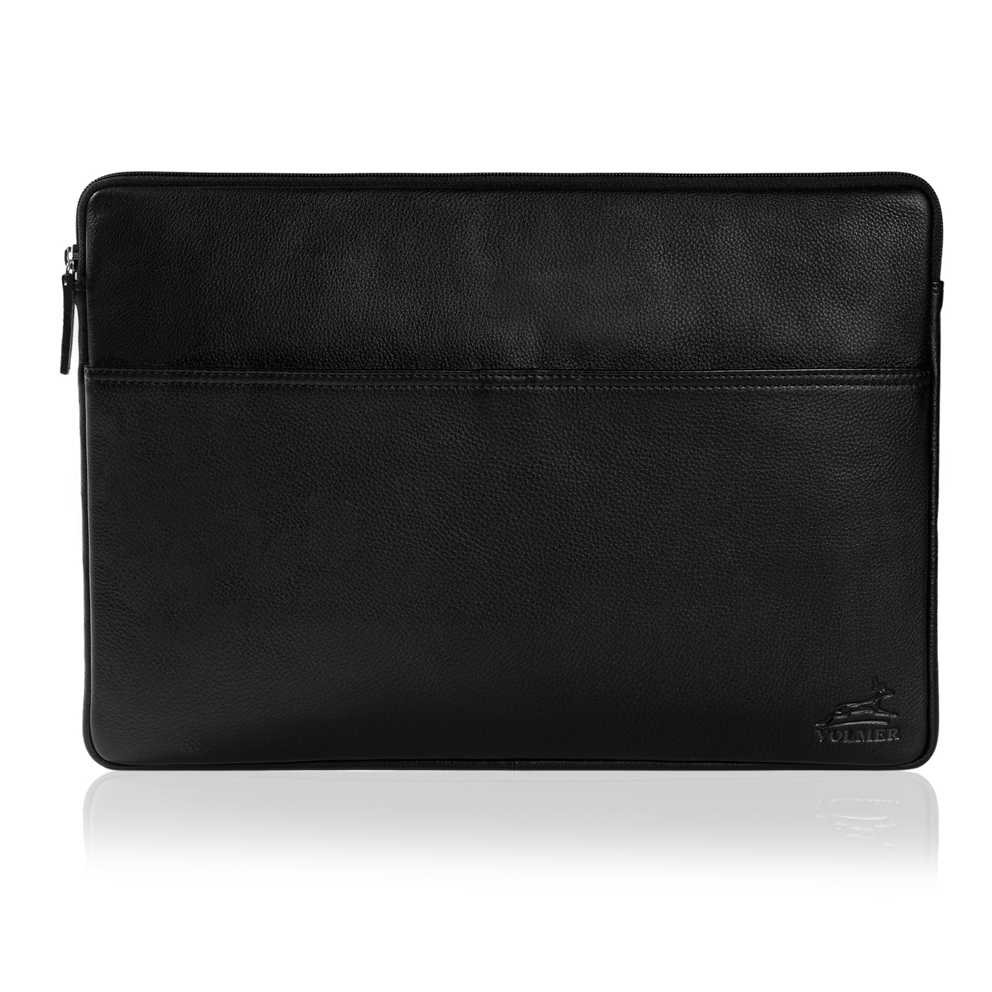 Fa.Volmer Funda para portátil de 15,6 pulgadas, piel de búfalo, color marrón, con cremallera de metal, acolchada, para MacBook, Microsoft Surface, iPad, Tablet - Dimensiones interiores: 37 x 26 x 3 cm