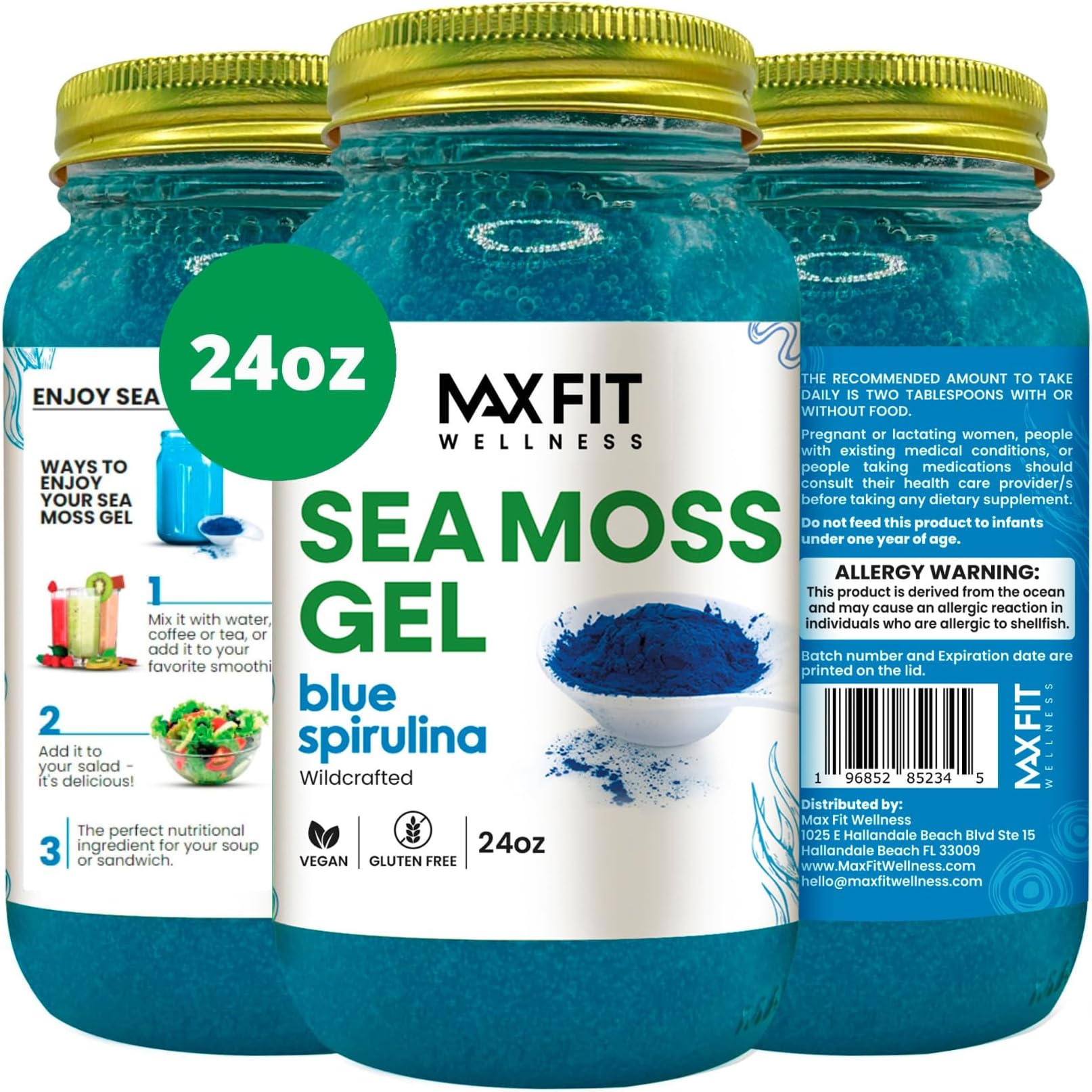 Sea Moss Gel Organic Raw (12 Flavors) 24oz Wildсrafted Gold Sea Moss Gel from Saint Lucia | 92 Vitamins and Minerals | Pure Raw+Non-GMO | Vegan Superfood