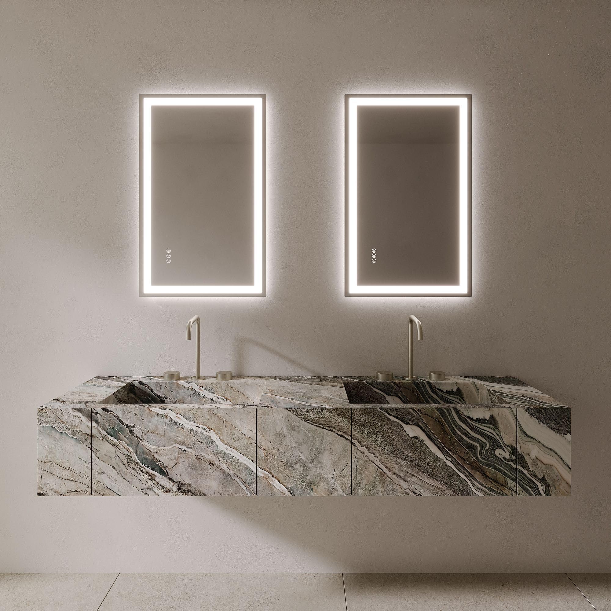 ELEMENTO 24” x 36” LED Bathroom Mirror | Modern Front and Backlit Rectangular Wall Mirror | 3 Light Color Options, Dimmer & Anti-Fog Features | LED Mirror for Bathroom Vanity