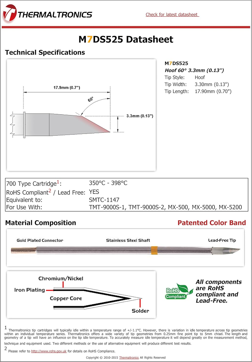 Thermaltronics M7DS525 Hoof 60deg 3.3mm (0.13in) interchangeable for Metcal SMTC-1147