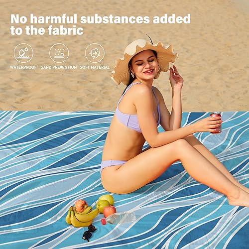 Miniatura 58 de Beach Blanket Oversized Extra Large 78" X 81",Waterproof Sandproof Beach Blanket 1-7 Adults Lightweight Durable for Travel Camping Hiking Picnic