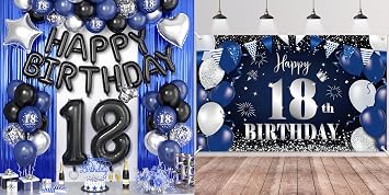 18th Navy Blue and Black Birthday Decorations and Banner