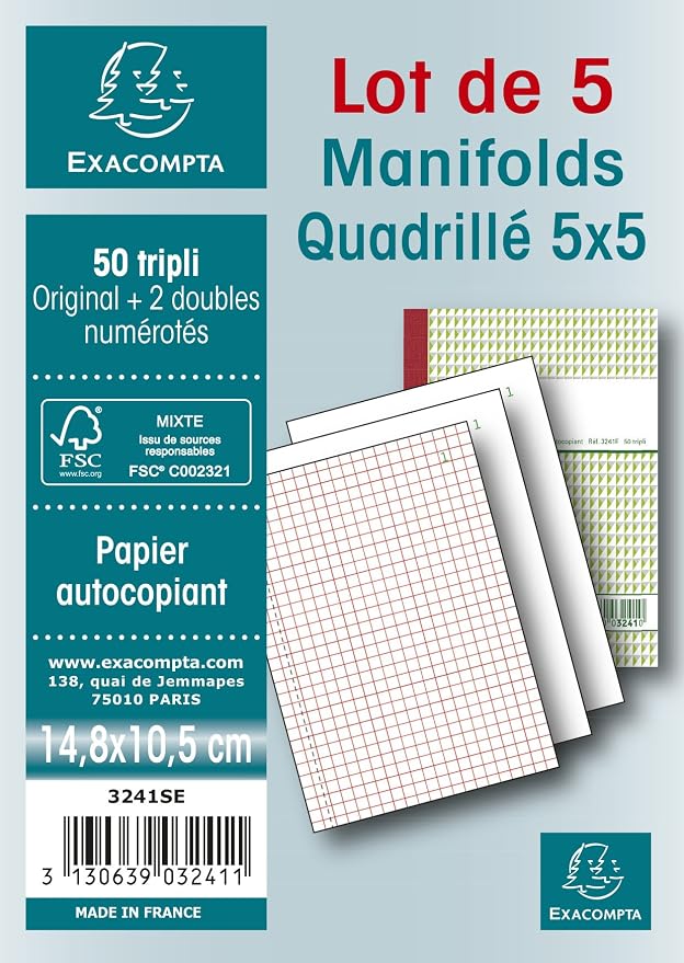 Exacompta - 5 Manifolds Carnets de factures - 50 tripli - A4 Pas Cher | Bureau Vallée