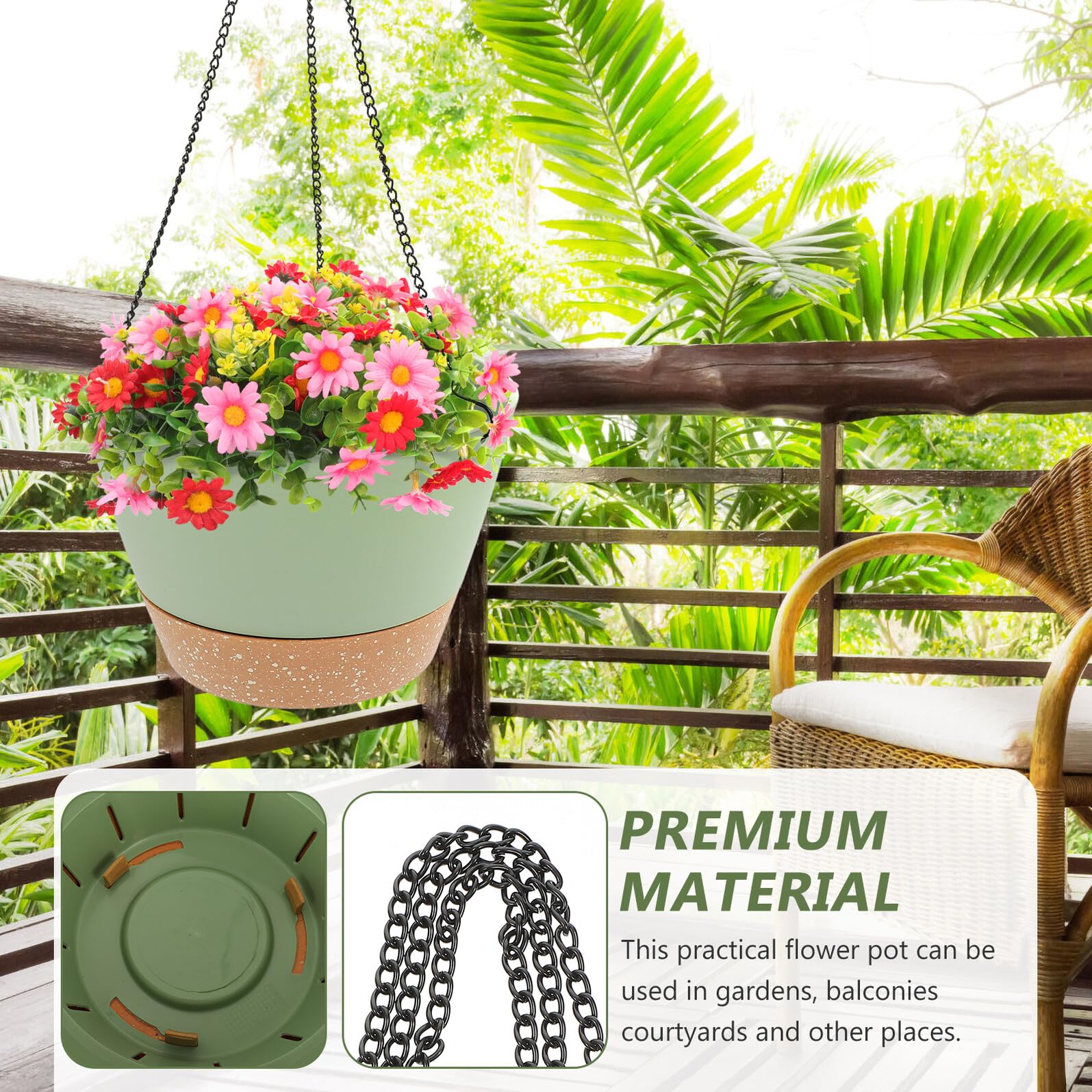Abaodam 2 Vasi da Fiori Sospesi in Plastica Verde per Piante da Balcone Fioriere Sospese per Giardino e Piante Esterne Chlorophytum Design Creativo e Resistente alle Intemperie