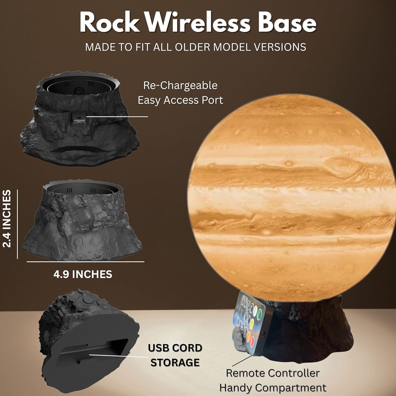 7" Jupiter Planet Lamp Wireless Base – Realistic 3D Solar System Night Light for Kids & Adults, Planet Night Light, Astronomy Gift & Space-Themed Home, Bedroom & Office Décor