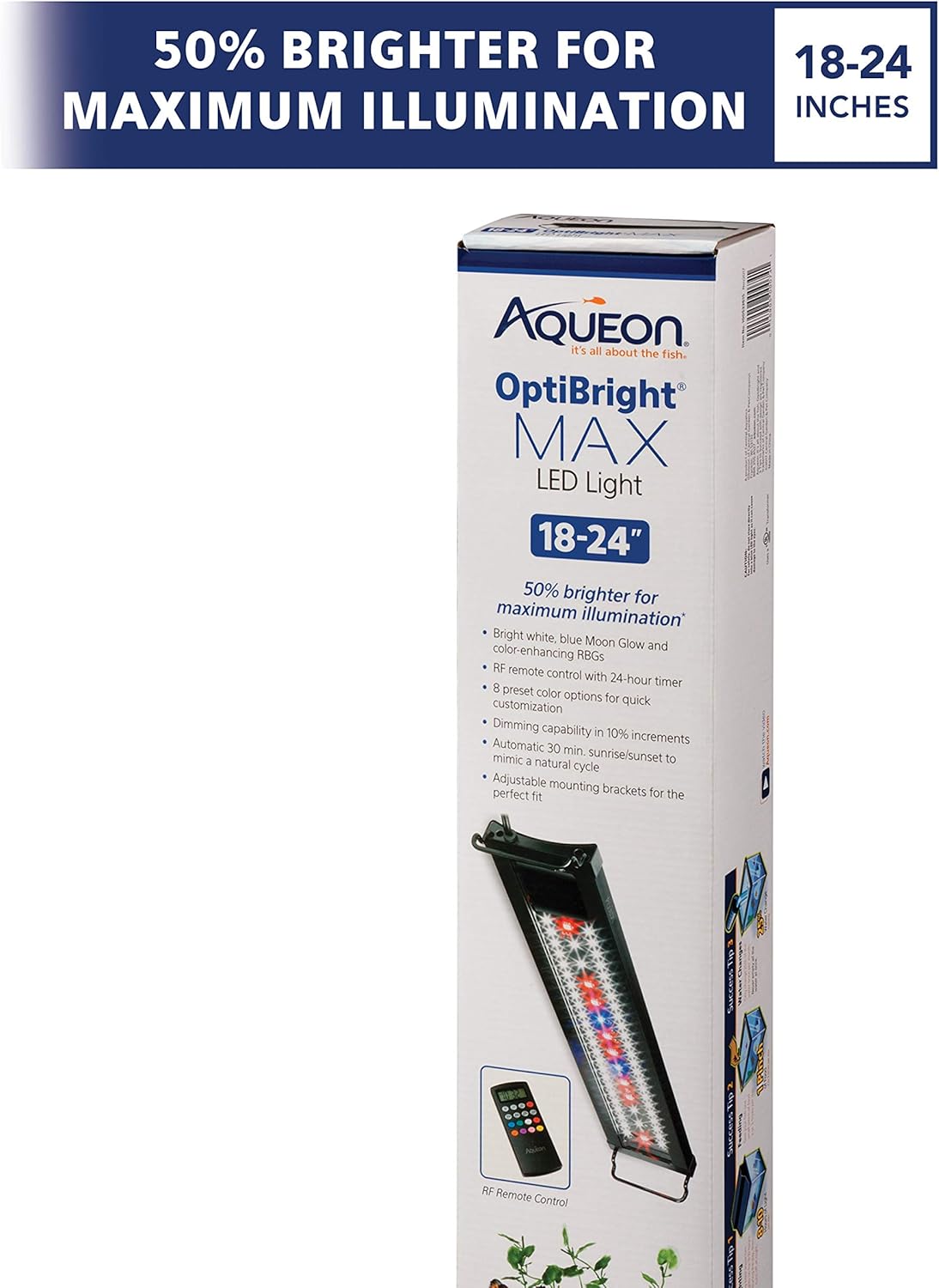Aqueon LED OptiBright MAX Fish Tank Aquarium Light with Remote Control, 18-24 Inch