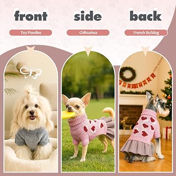 WOYYHO Small Dog Sweater Dress, Turtleneck Dog Sweater Pleated Skirt