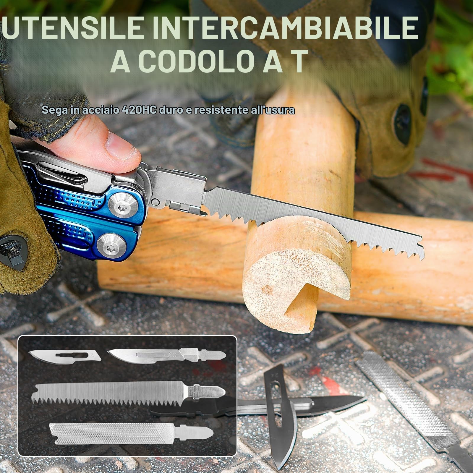 BIBURY Pinza Multiuso con Manico in Titanio Blu, Idee Regalo Uomo, Pinza Multifunzione in Acciaio Inox, Coltellino Multifunzione, Multitool con Fodero in Nylon per Campeggio, Escursionismo, Fai-da-te