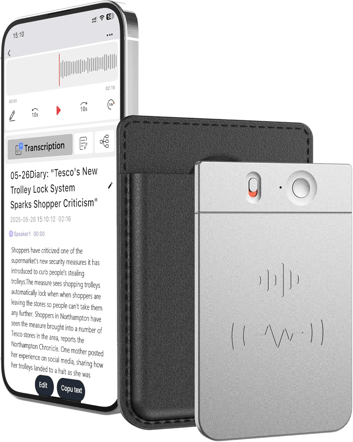 AI Voice Recorder Note Taking Device App Control Transcription Summarization 112 Languages Grabadora de Voz for Lectures Meetings Calls 64GB Memory Magnetic Case(Silvery)