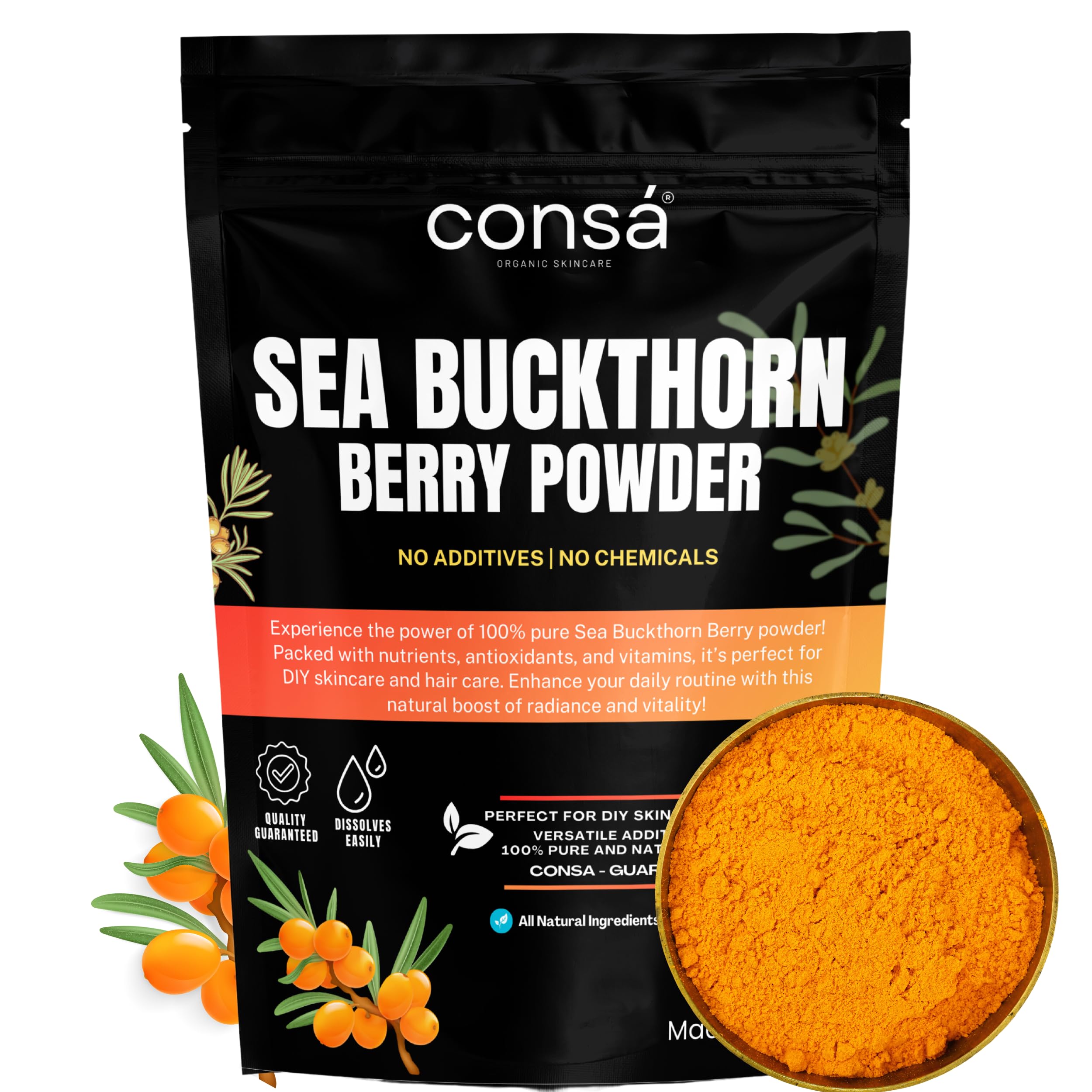 Organic Sea Buckthorn Berry Powder - 100% Pure Sea Buckthorn Powder - Source of Various Vitamins & Minerals (100 Gram)