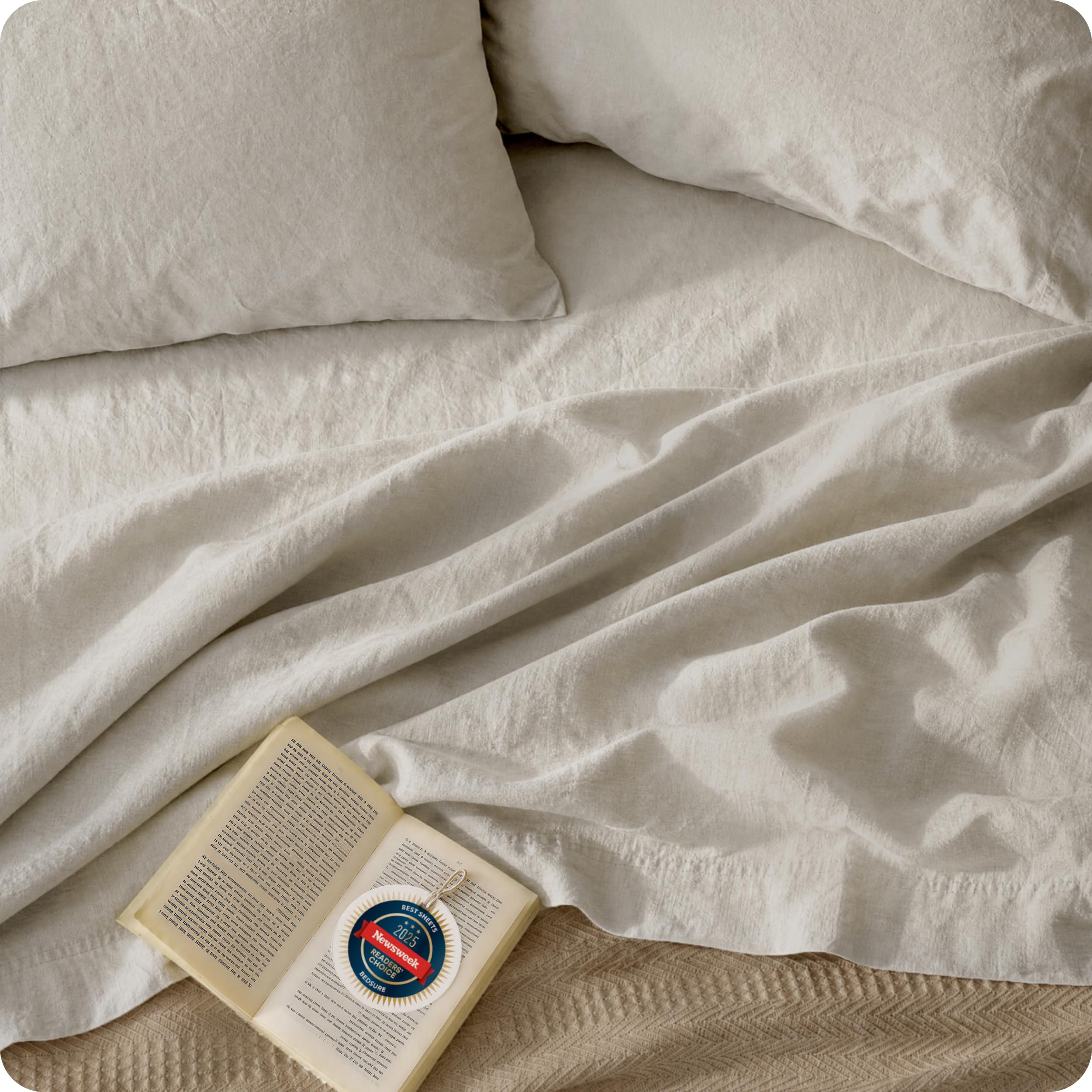 Bedsure PureWoven European Linen Sheets King, Cotton Linen Bed Sheets, 4PCS