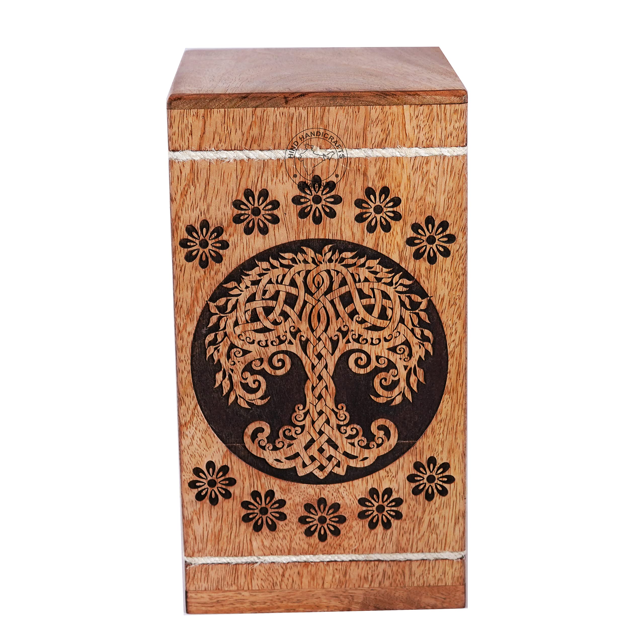 Urnas de madera hechas a mano del árbol de la vida celta para cenizas humanas, grandes, urna de cremación floral para cenizas, urna de entierro para columnario, caja de urna