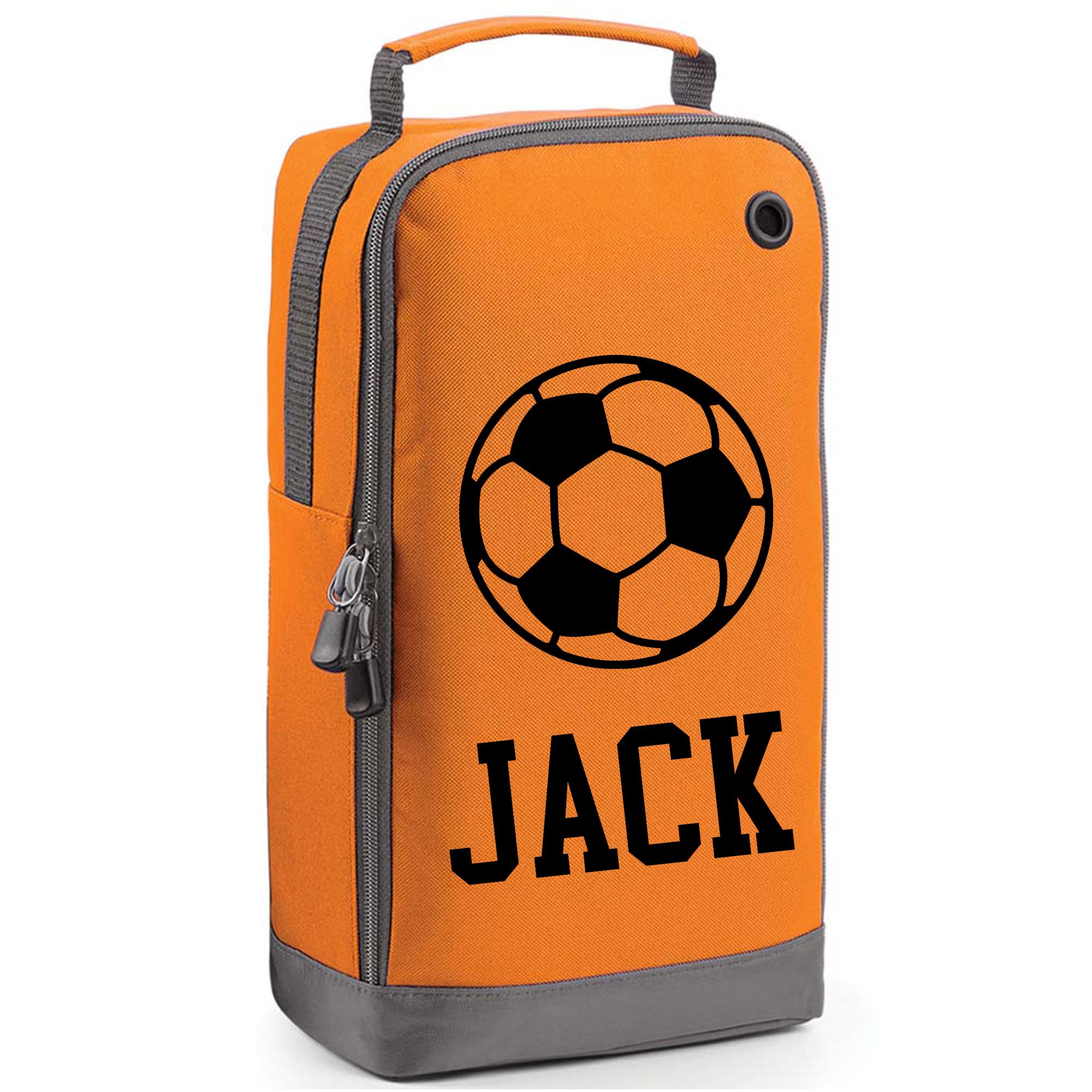 Personalised Football Boot Bag With Name - Footballer Gift Shoe Sports Bag With Foot Ball Design - Orange