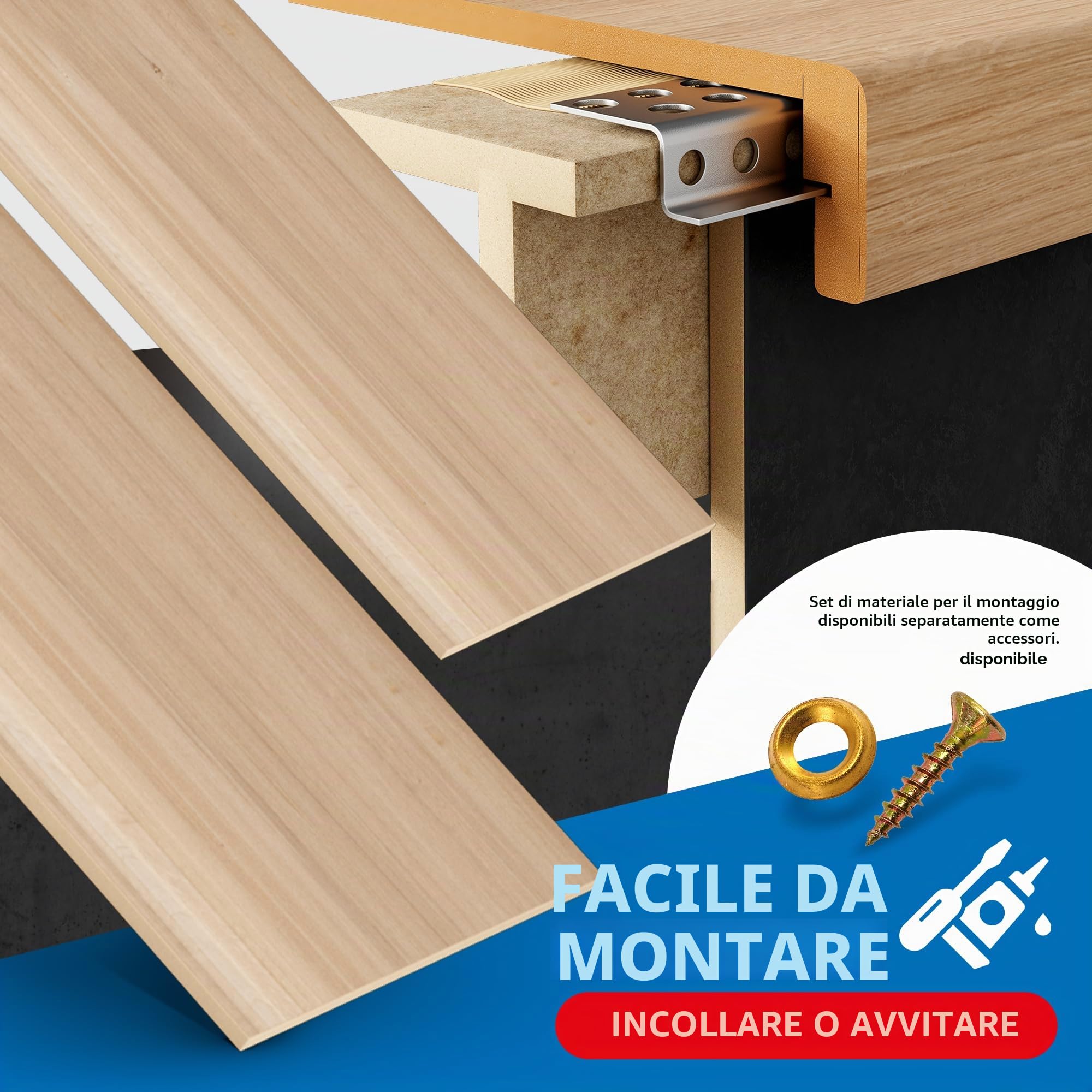 Livelli effetto legno per ristrutturazione delle scale, rivestimento in laminato per interni delle scale, gradini di regolazione per ristrutturazione, design moderno in 5 decorazioni, facile da pulire