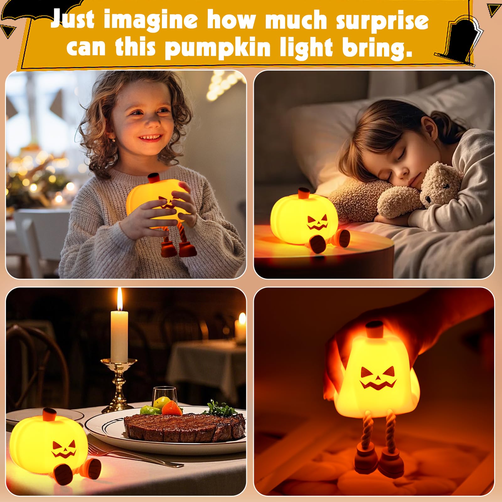 Ultroian Cute Silicone Pumpkin Night Light Rechargeable Dimmable Nursery Nightlight Bedside Touch Lamp for Breastfeeding Pumpkin Decor for — view 7