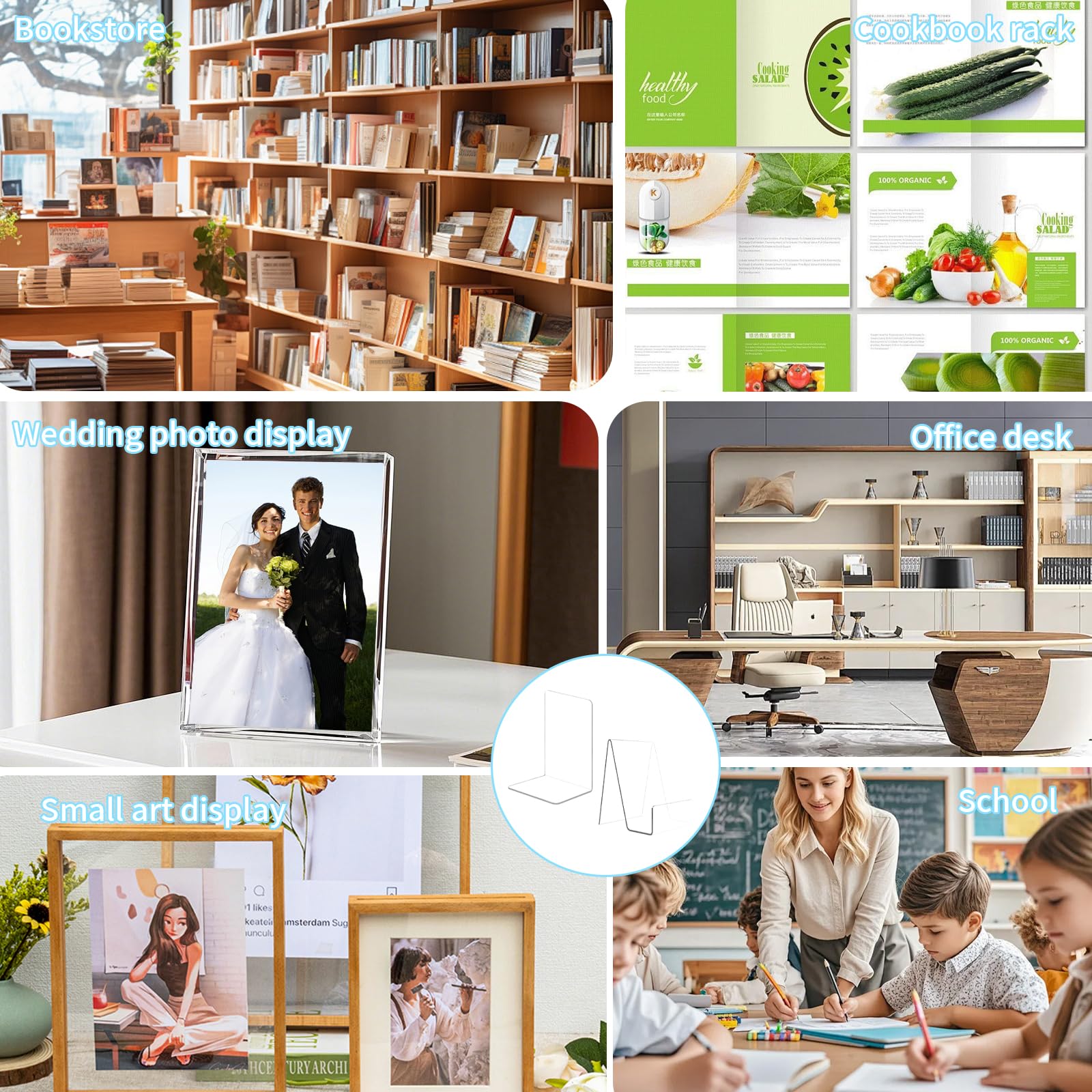 Fermalibri trasparenti in acrilico per esposizione libri fotografici