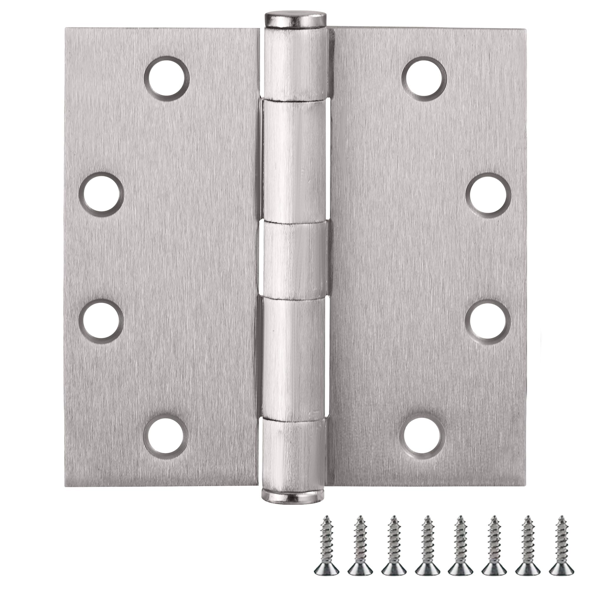 Bisagras de puerta para puertas interiores, paquete de 12 unidades, 4.5 x 4.5 pulgadas, bisagra de puerta cuadrada de acero, níquel satinado, se adapta a puertas estándar, Design House 189886