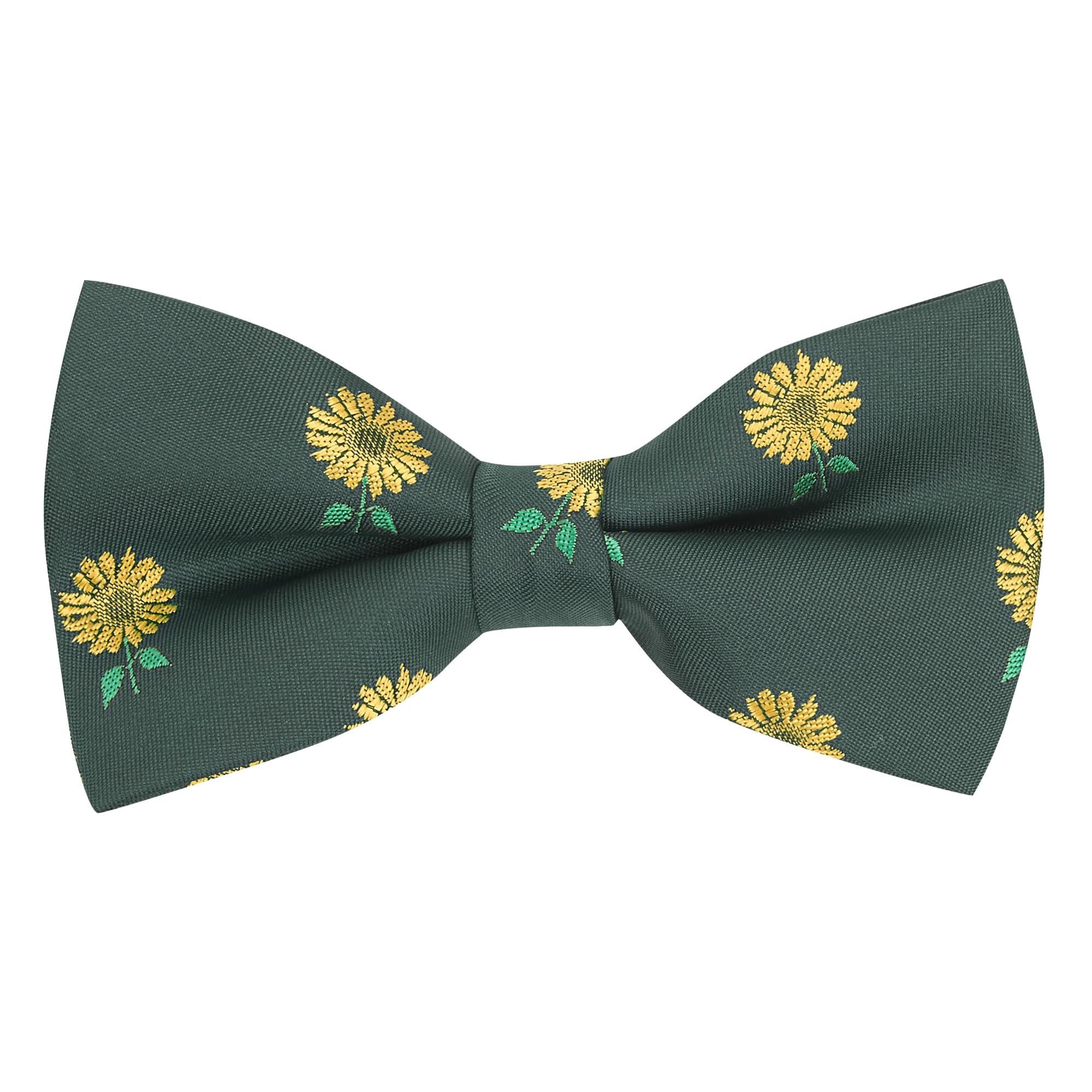 King & Priory Dark Green Embroidered Sunflower Bow Tie