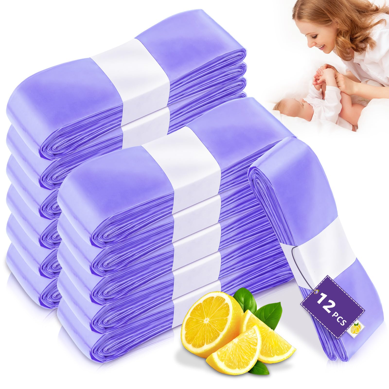 Windeleimer Nachfüllkassetten 12 Stück, Neu eingeführtes Material mit hoher Barriere, Hervorragende Abdichtung und Zähigkeit, Kompatibel mit Windeleimer & Katzenstreueimer