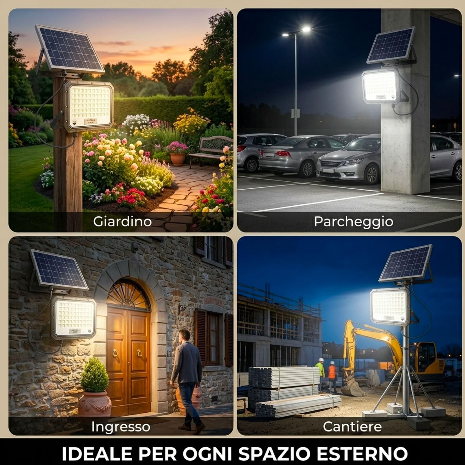 081 Store - Faro Solare LED 1000W da Esterno con Pannello Solare Separato, Faretto LED IP66 Impermeabile con Telecomando, Sensore Crepuscolare Automatico, Luce Solare Giardino Cortile Garage Parcheggi