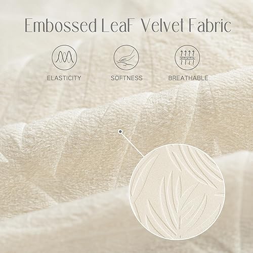 Miniatura 3 de Fundas de terciopelo de 4 piezas para sofá de 3 plazas, funda para sofá de 3 plazas en relieve con hojas para mascotas, fundas lavables, protector