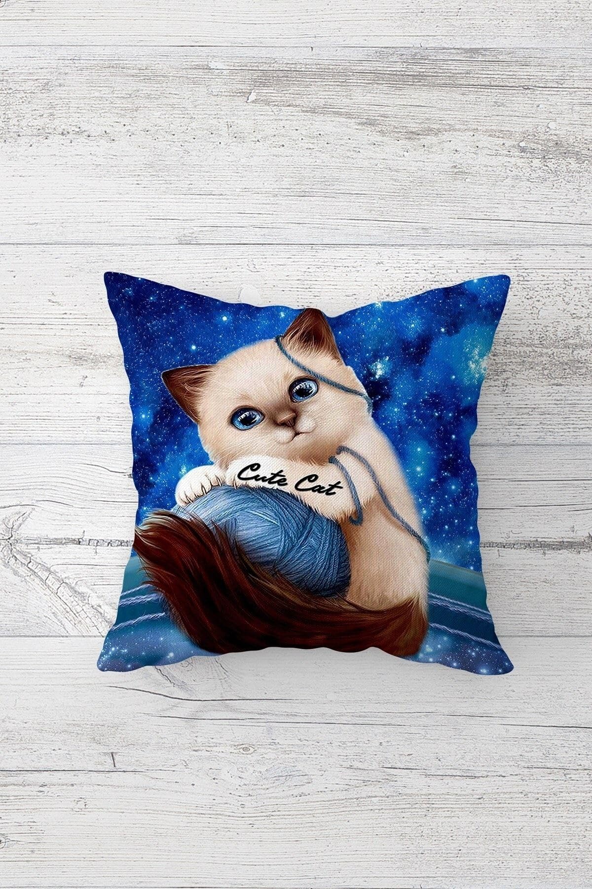 Pelangi Cute Cat Sevimli Kedili Çift Tarafı Baskı Gizli Fermuar Genç Kız Kırlent Koltuk Yastık Kılıfı, saks mavisi 45 x 45, 2469107645451