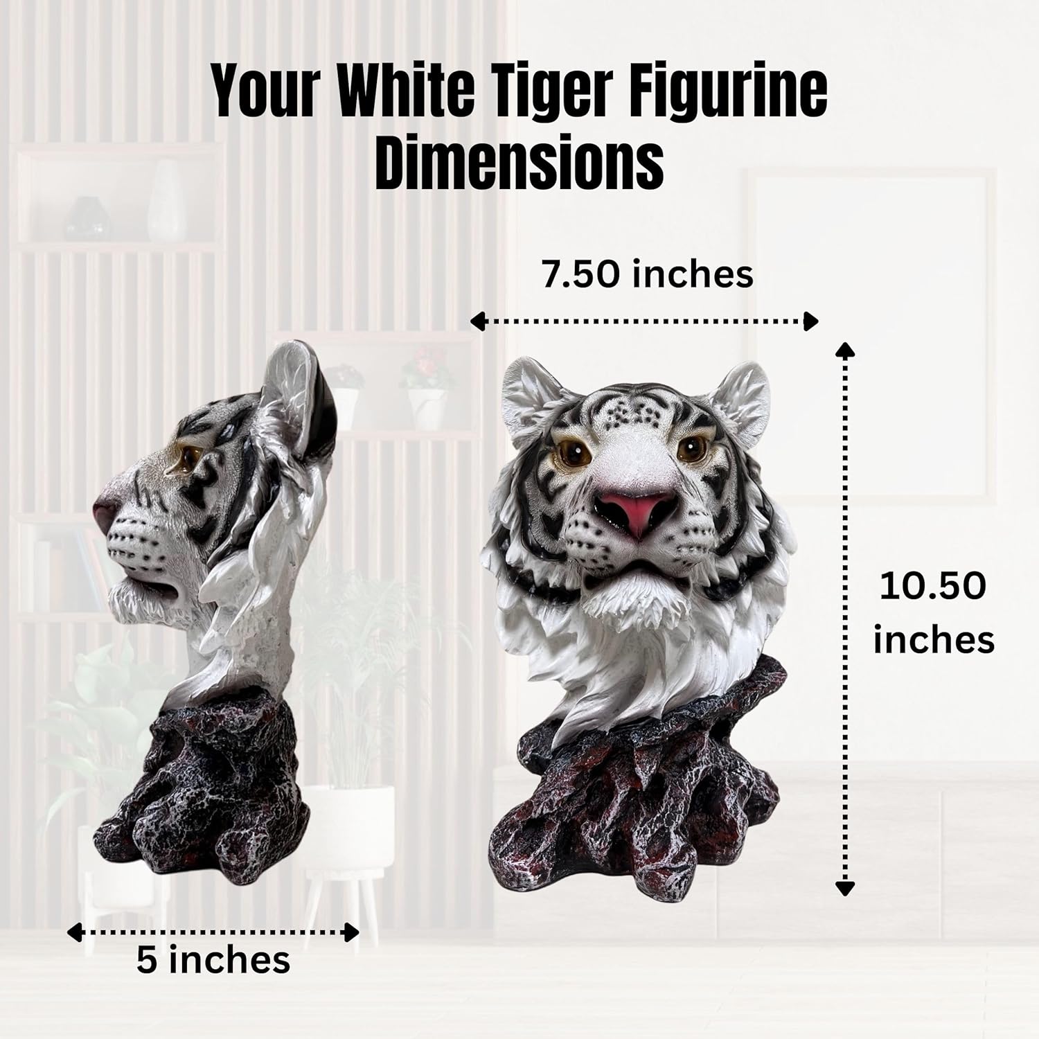 BestGiftEver White Tiger Bust Freestanding Tabletop Home Decor - Wild Animal Sculpture Collectible Gifts - Decor for Bedroom and Living Room - Lucky Tiger Statue for Shelf and Office Desk Accent