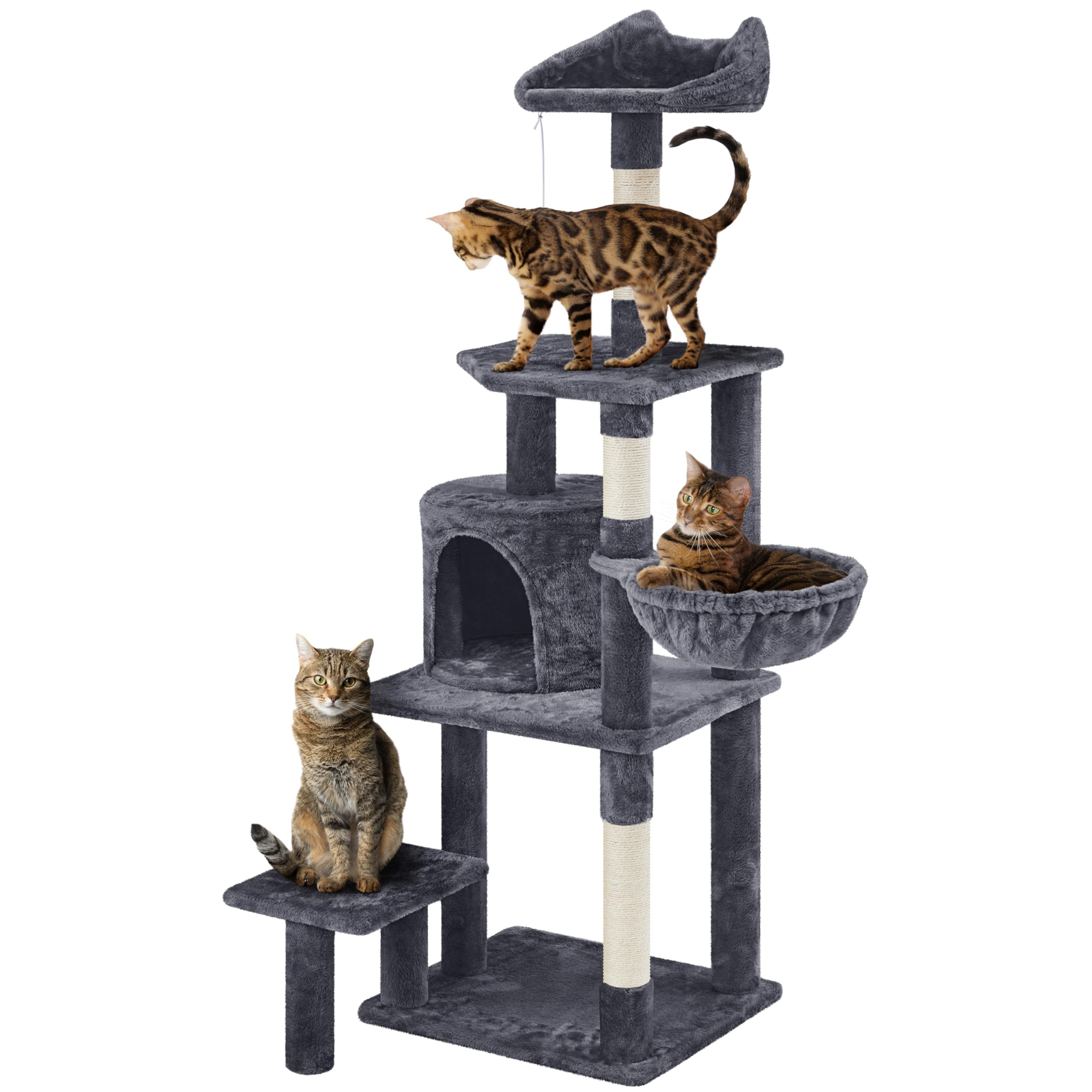 Yaheetech Árbol para Gatos Multinivel Torre Rascadora 145cm Gris Oscuro | Poste sisal resistente, Cesta Cómodo, plataforma multinivel, nido grande,Fácil montaje, Ahorra espacio,Duradero, Estabilidad