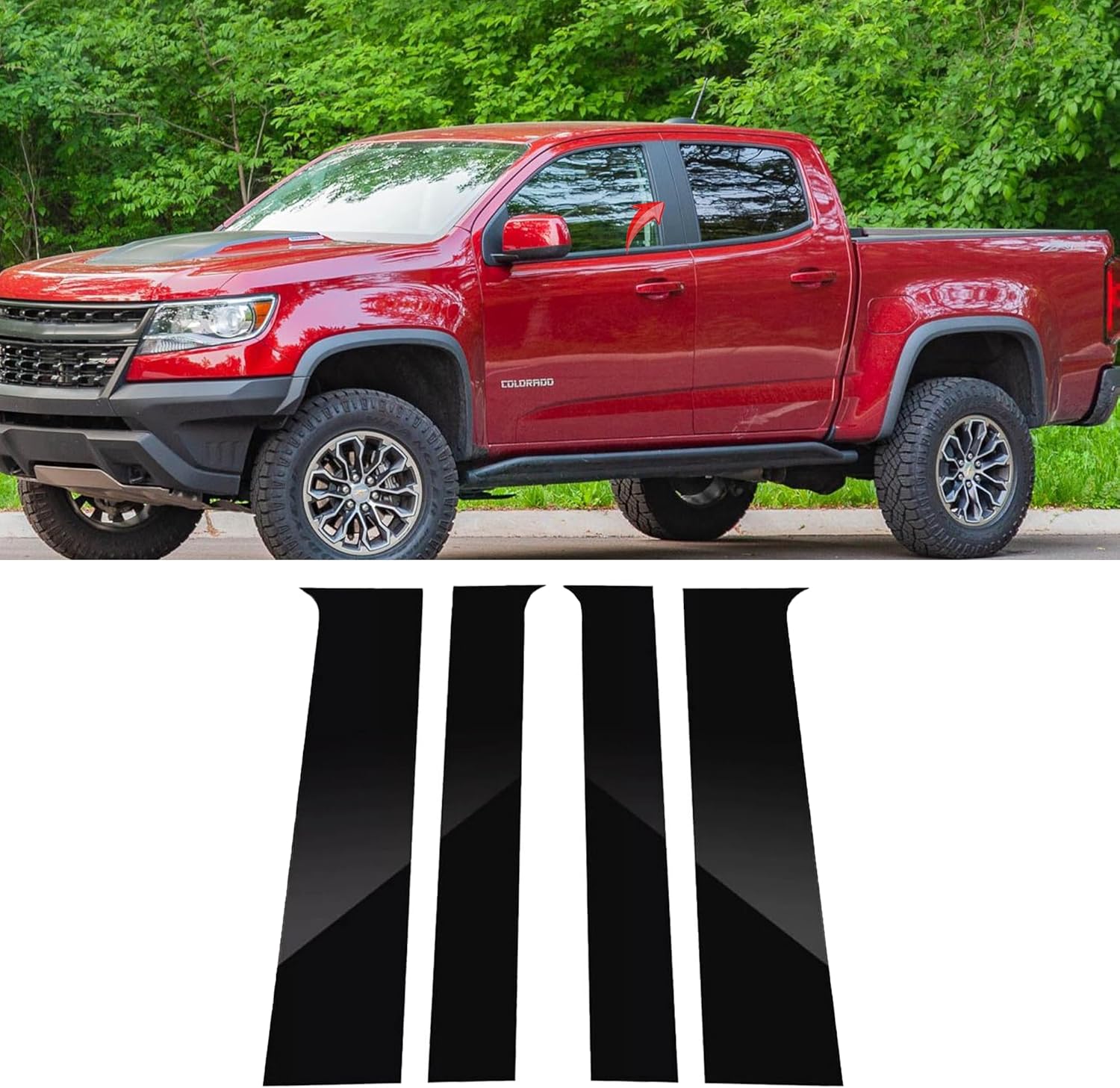 Pillar Posts Door Window Trim Decal Cover Fit for Extended Crew Cab 4-Door Chevy Colorado GMC Canyon 2015-2022, 4pcs Door Pillar Molding Anti Scratch Stickers Exterior Accessories