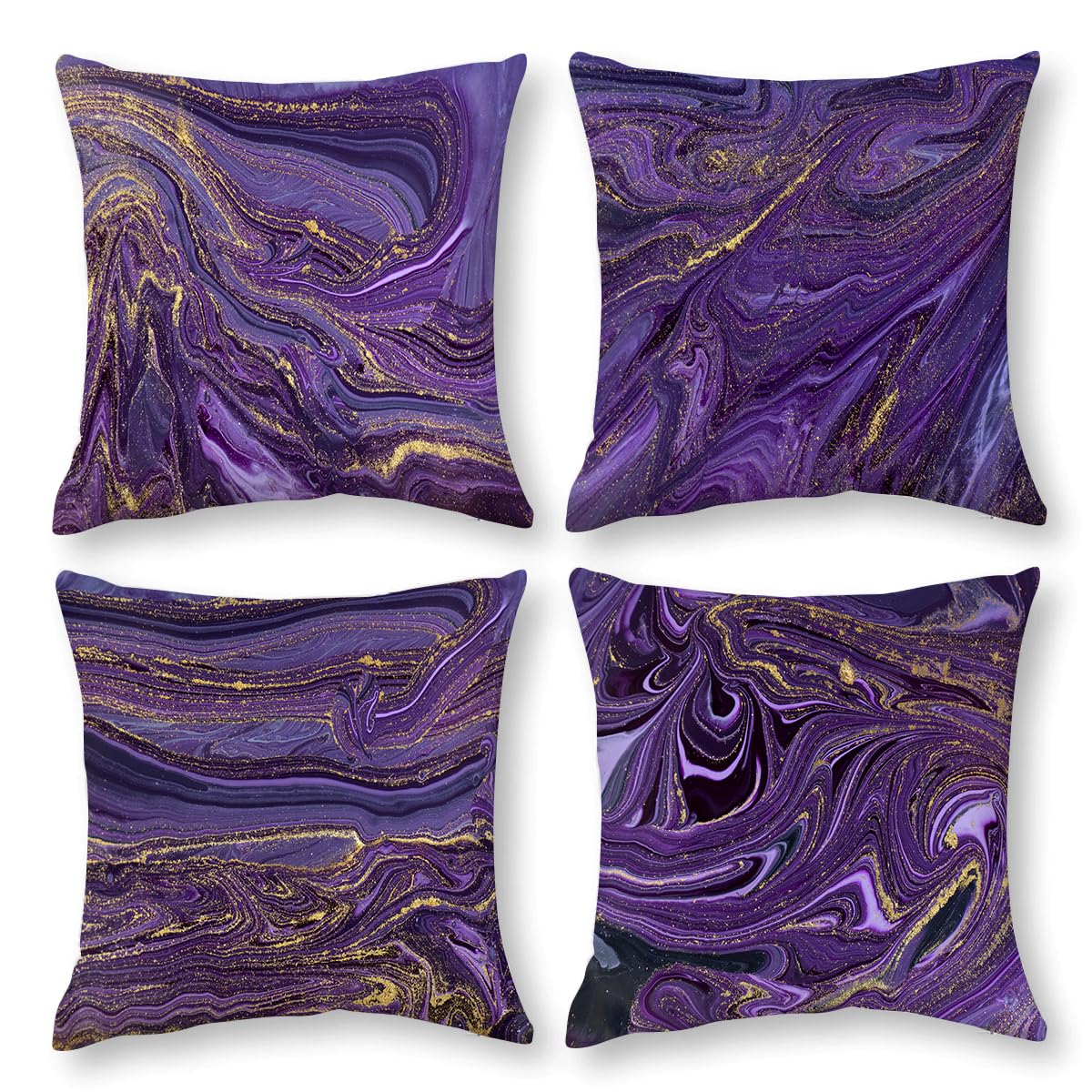 Bapcoku Purple Gold Marble Pillow Covers Set of 4 Purple Decorative Throw Pillow Cases for Sofa Couch Bed Chair Living Room Decor Abstract Cushion