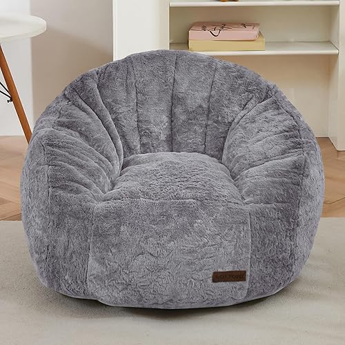 MAXYOYO Bean Bag Chair for Kids, Shell Shaped Bean Bag Couch for Boys and Girls, Toddler Chair Bean Bag Sofa for Playroom, Nursery Room, Dark Grey