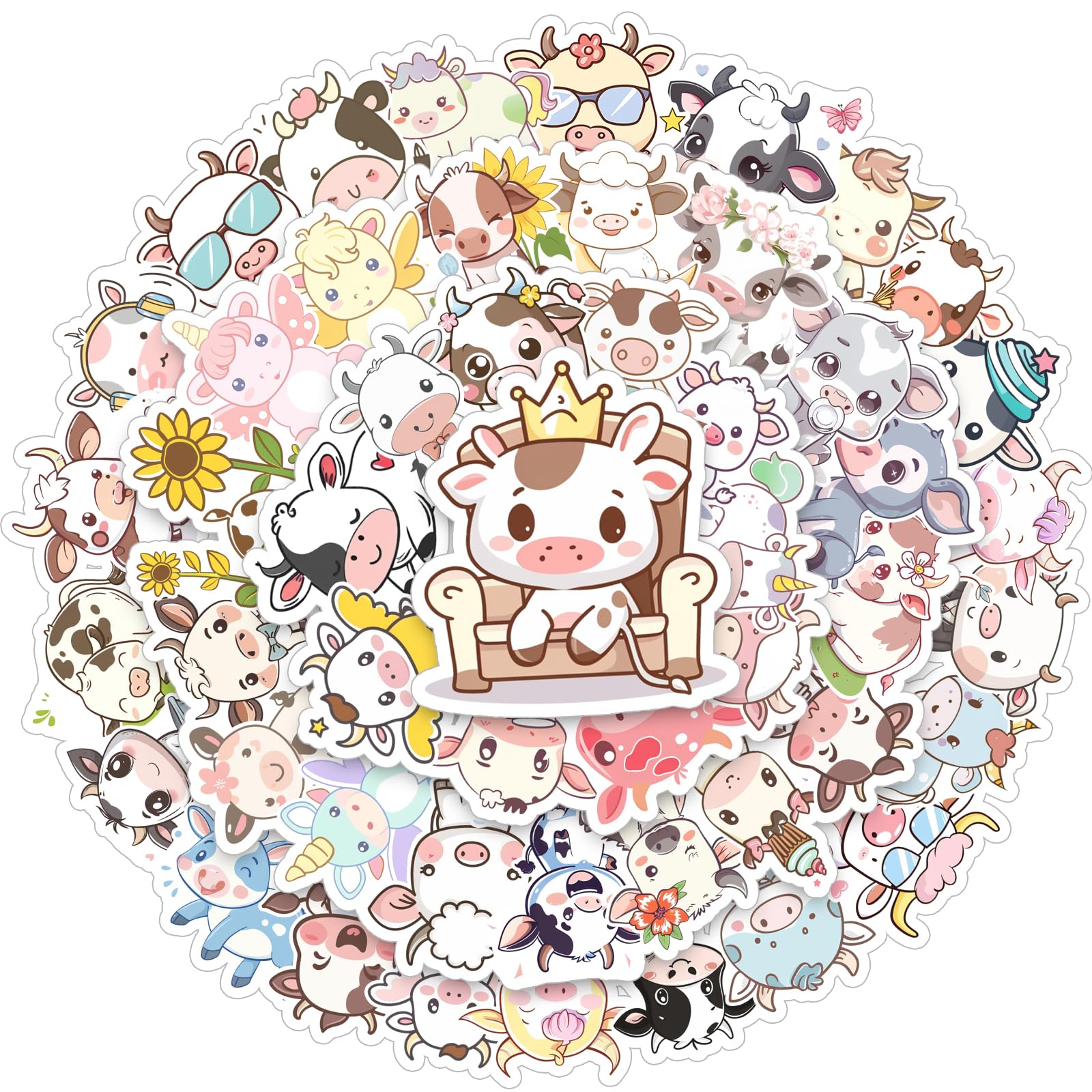 Cartoon Cattle Decorations 50PCS Pack - Kawaii Cattle Vinyl Decals For ...