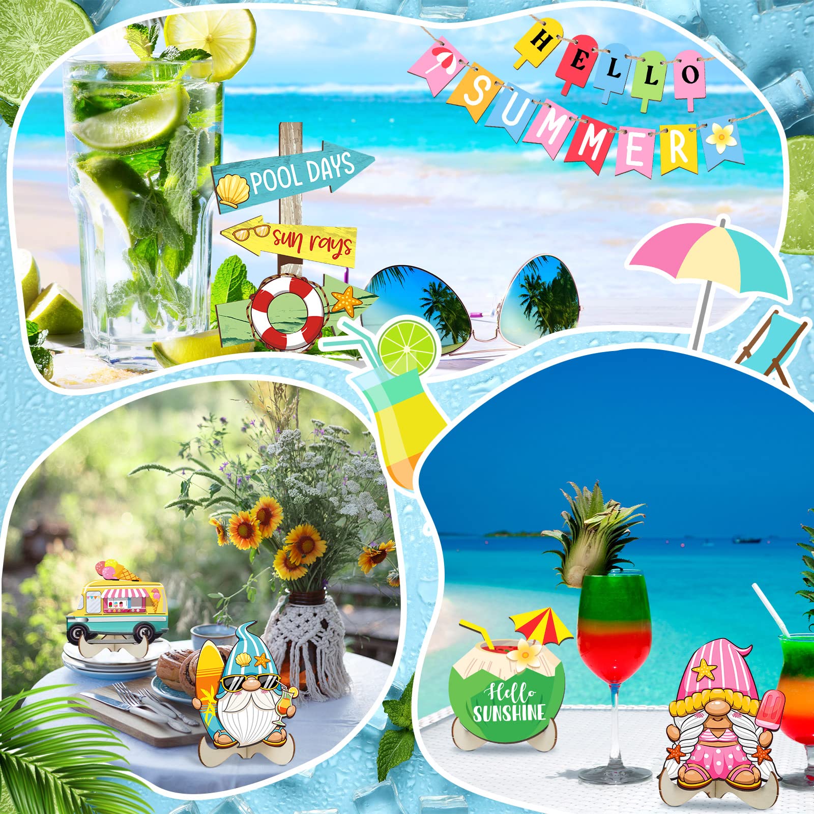 Maitys 21-Piece Summer Beach Tiered Tray Decor Set - Farmhouse Coastal Theme With Sea Turtles, Shells, Wood Signs - View #6