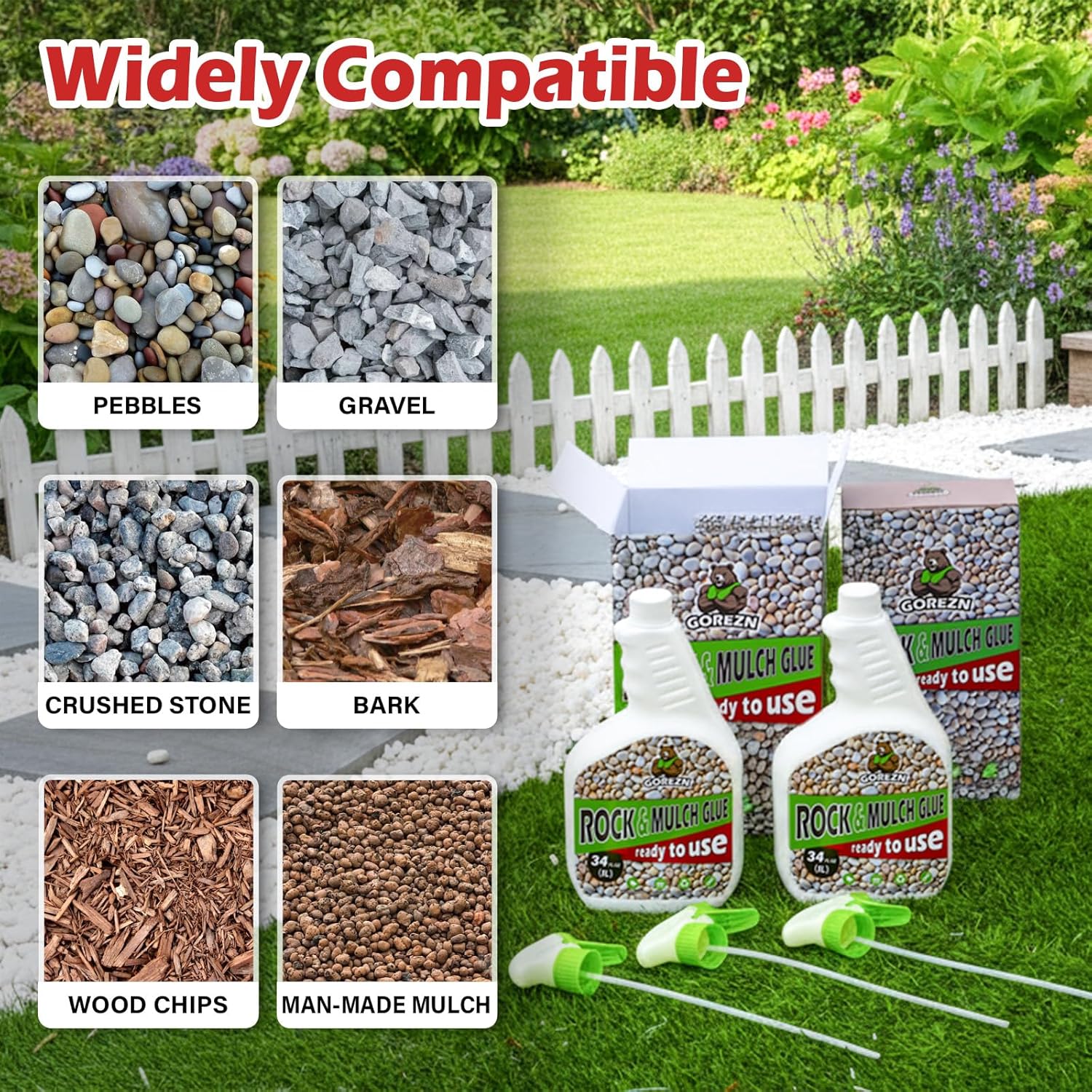 Mulch Glue for Landscaping with Sprayer 68 OZ, Rock Glue for Landscaping，Landscape Spray for Rocks Pea Gravel, Pebbles, Wood, Bark, Ready to Use, Long‑Lasting, Anti‑Clog, Garden & Yard