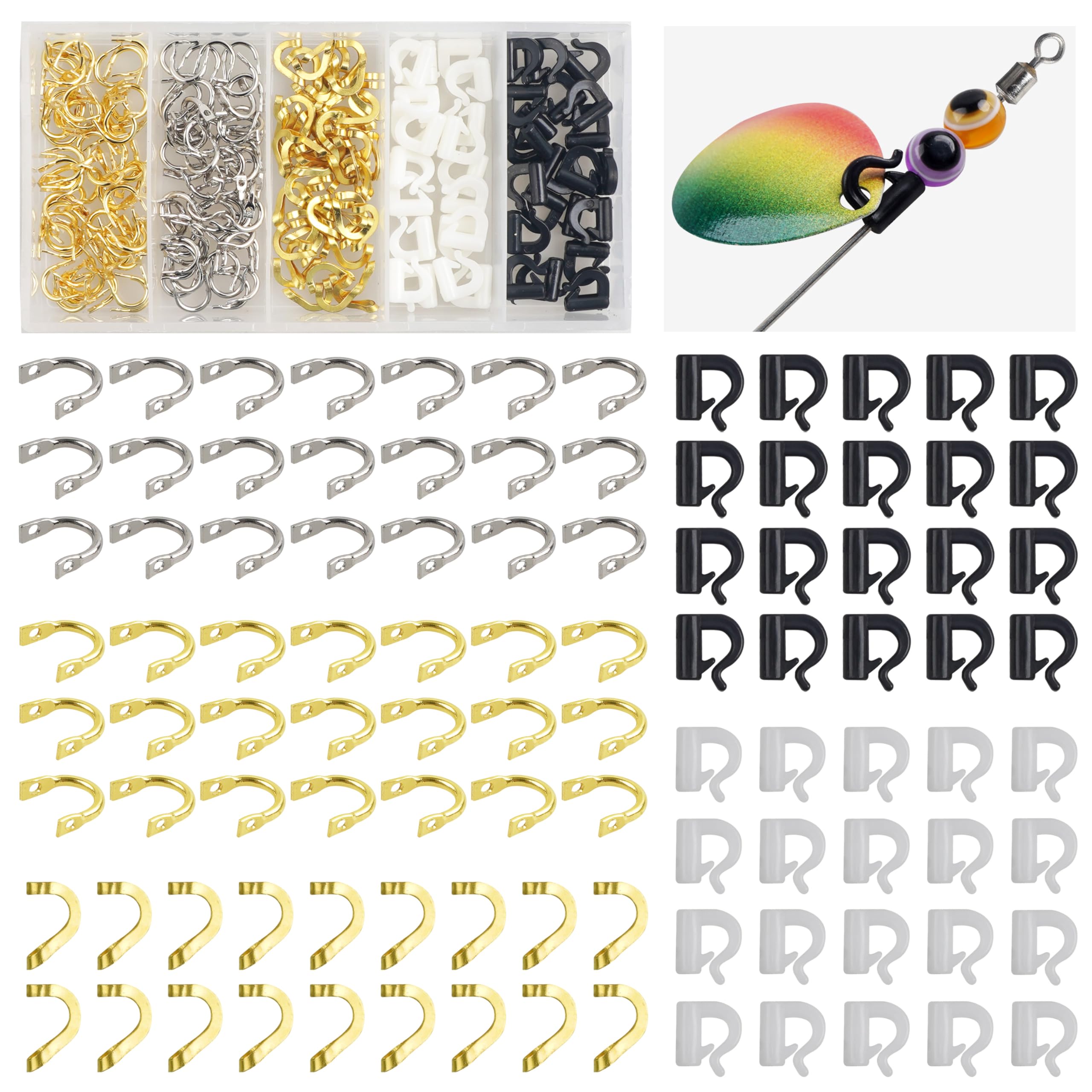 Fishing Spinner Clevis Kit,210pcs Easy Spin Fishing Clevis Quick Change Spinner Blades Clevis U-Shaped Folded Clevis Spoon Spinnerbait Parts Crawler Harness Spinner Making Accessory